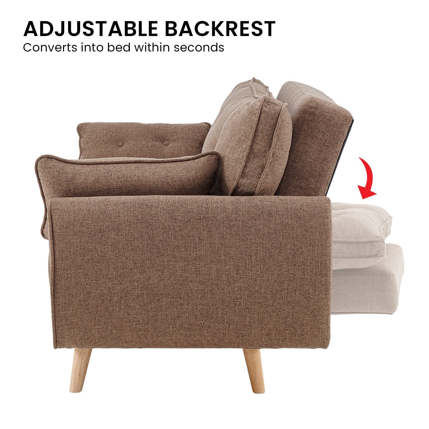 Sarantino 3 Seater Modular Linen Fabric Sofa Bed Couch Futon Suite - Brown Sarantino
