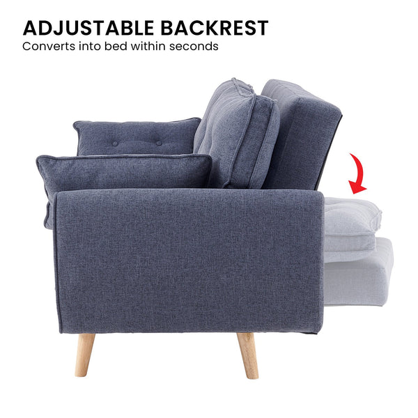 Sarantino 3 Seater Modular Linen Fabric Sofa Bed Couch Futon Suite - Dark Grey Sarantino