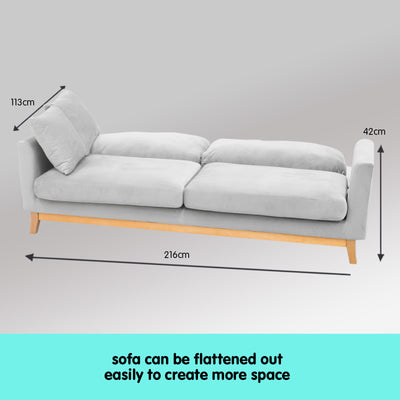 Sarantino 3 Seater Faux Velvet Sofa Bed Couch Furniture Light Grey