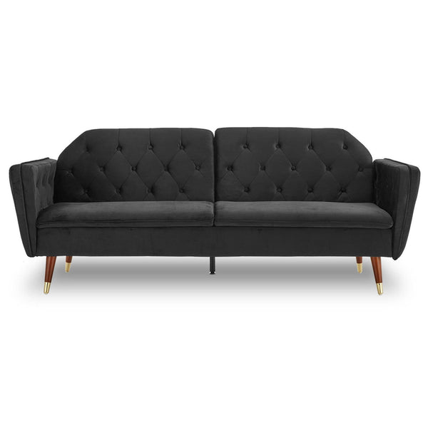 Sarantino Faux Velvet Tufted Sofa Bed Couch Futon - Black Sarantino