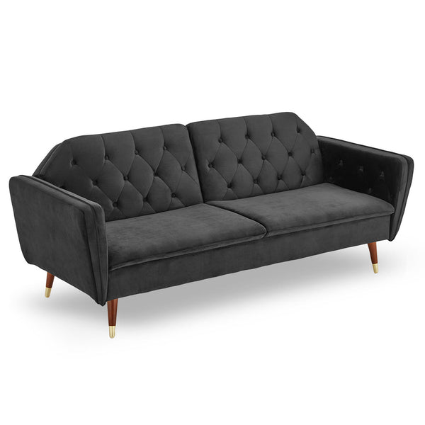 Sarantino Faux Velvet Tufted Sofa Bed Couch Futon - Black Sarantino