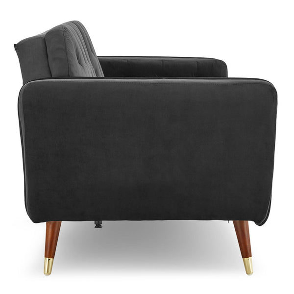 Sarantino Faux Velvet Tufted Sofa Bed Couch Futon - Black Sarantino