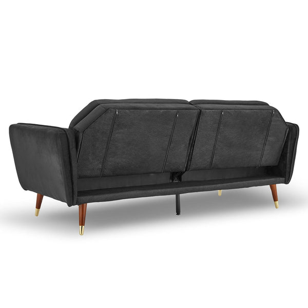 Sarantino Faux Velvet Tufted Sofa Bed Couch Futon - Black Sarantino