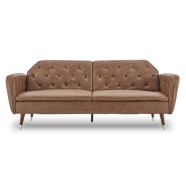 Sarantino Faux Velvet Tufted Sofa Bed Couch Futon - Brown Sarantino