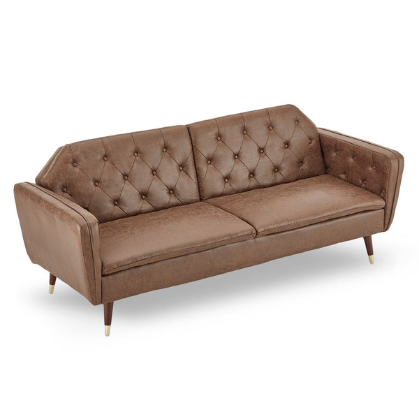 Sarantino Faux Velvet Tufted Sofa Bed Couch Futon - Brown Sarantino