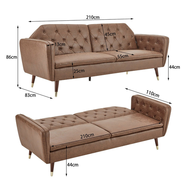 Sarantino Faux Velvet Tufted Sofa Bed Couch Futon - Brown Sarantino