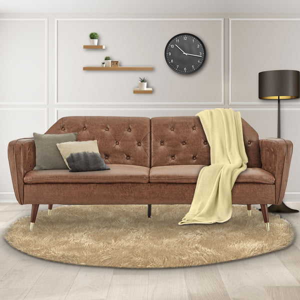Sarantino Faux Velvet Tufted Sofa Bed Couch Futon - Brown Sarantino