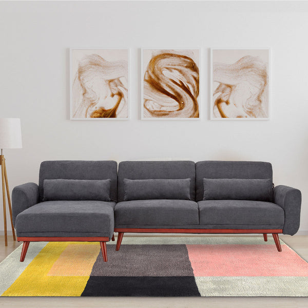 Sarantino Faux Velvet Sofa Bed Couch Lounge Chaise Cushions Dark Grey Sarantino