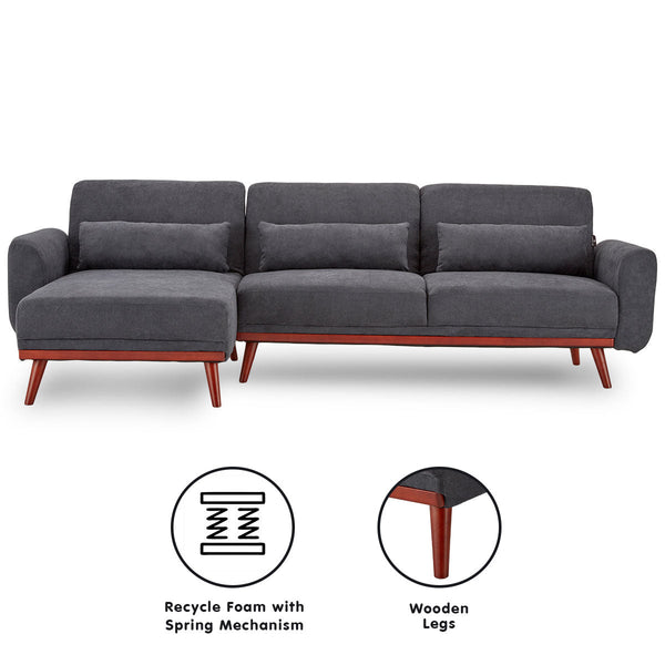 Sarantino Faux Velvet Sofa Bed Couch Lounge Chaise Cushions Dark Grey Sarantino