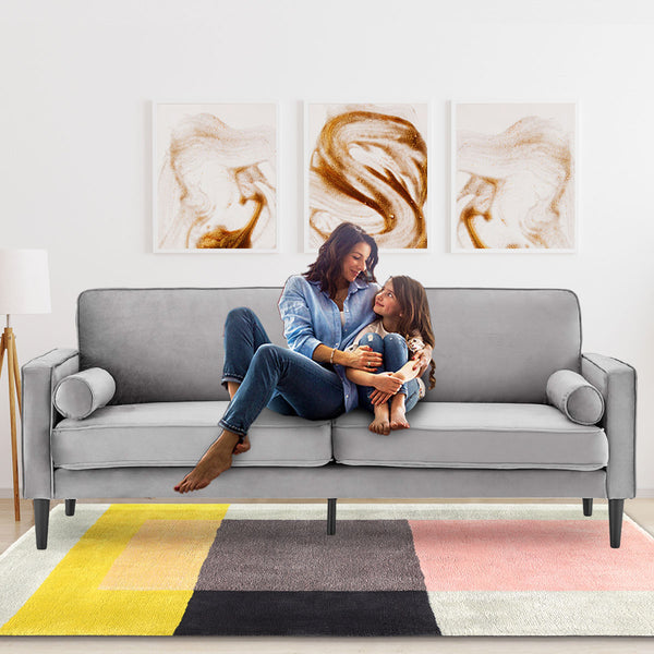 Sarantino Faux Velvet Sofa Bed Couch Furniture Lounge Suite Seat Grey Sarantino