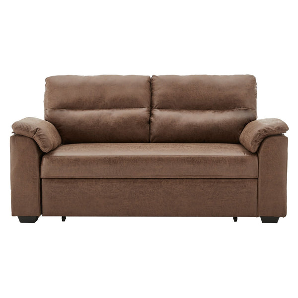 Sarantino Distressed Fabric Sofa Bed Couch Lounge - Brown Sarantino