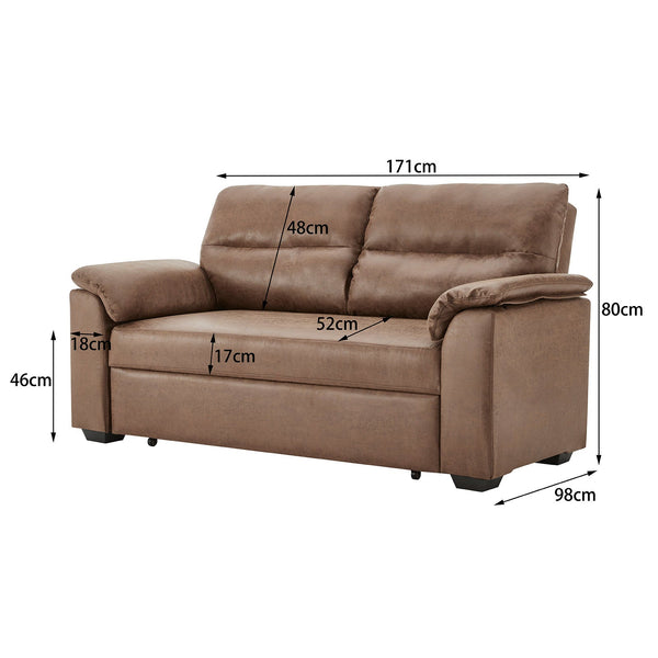 Sarantino Distressed Fabric Sofa Bed Couch Lounge - Brown Sarantino