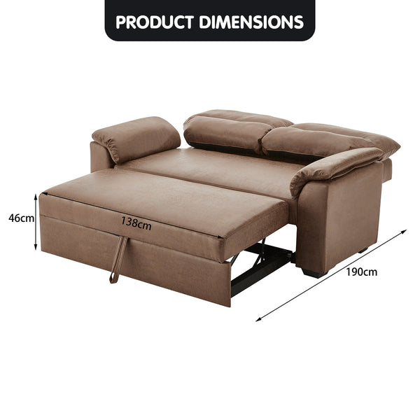 Sarantino Distressed Fabric Sofa Bed Couch Lounge - Brown Sarantino