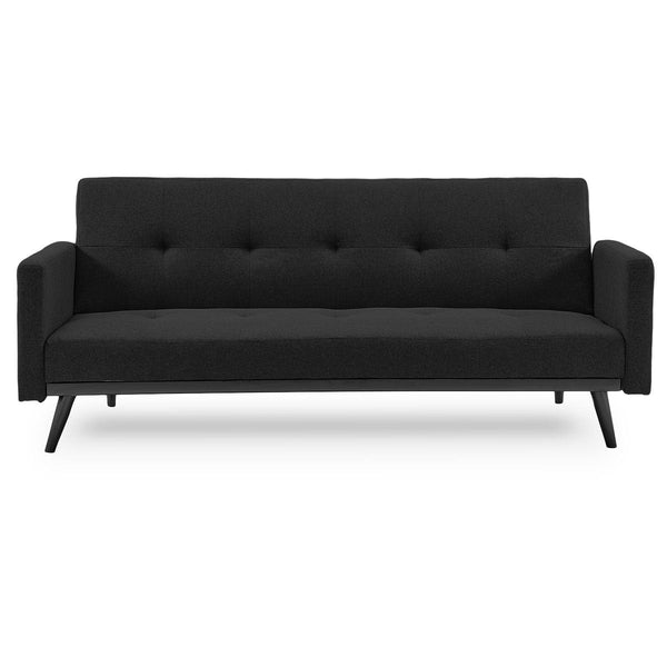 Sarantino Tufted Faux Linen 3-Seater Sofa Bed with Armrests - Black Sarantino