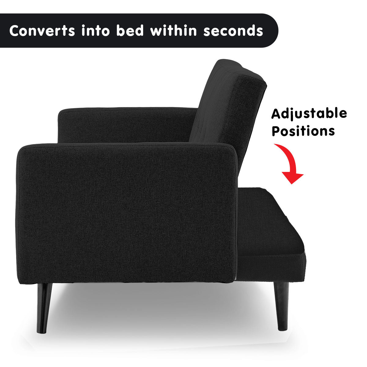 Sarantino Tufted Faux Linen 3-Seater Sofa Bed with Armrests - Black Sarantino