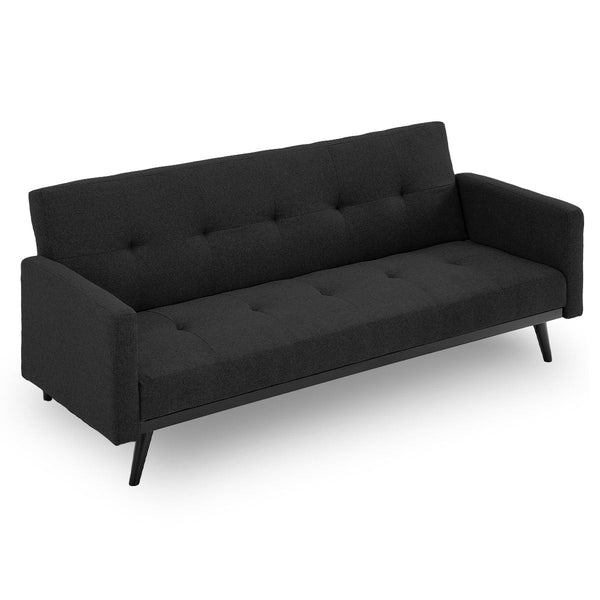 Sarantino Tufted Faux Linen 3-Seater Sofa Bed with Armrests - Black Sarantino