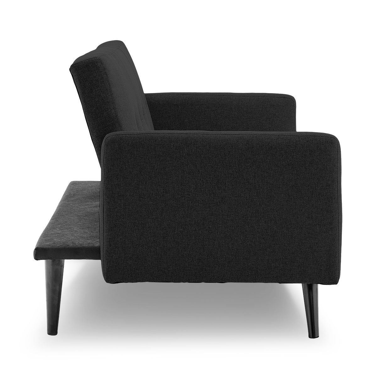 Sarantino Tufted Faux Linen 3-Seater Sofa Bed with Armrests - Black Sarantino