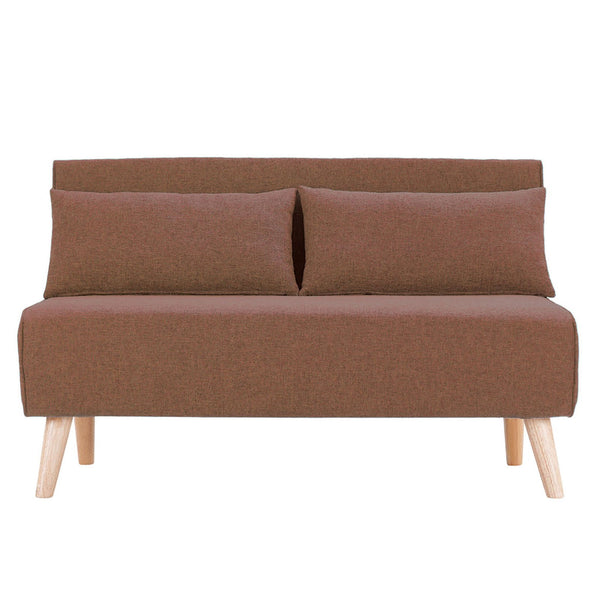 Sarantino 2-Seater Adjustable Sofa Bed Lounge Faux Linen - Brown Sarantino