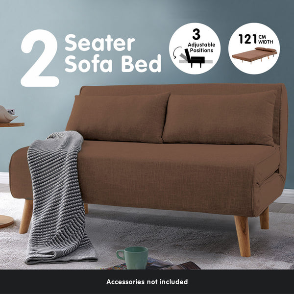 Sarantino 2-Seater Adjustable Sofa Bed Lounge Faux Linen - Brown Sarantino