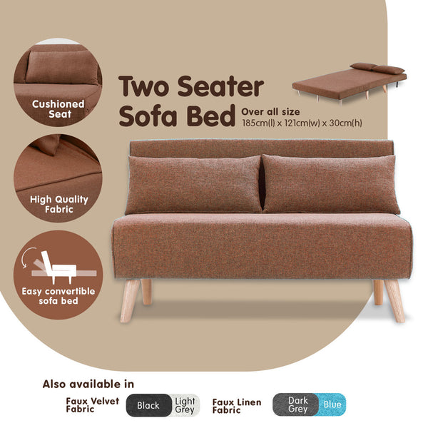 Sarantino 2-Seater Adjustable Sofa Bed Lounge Faux Linen - Brown Sarantino
