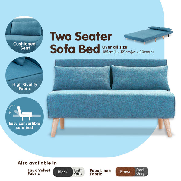 Sarantino Adjustable Corner Sofa 2-Seater Lounge Linen Bed Seat - Blue Sarantino