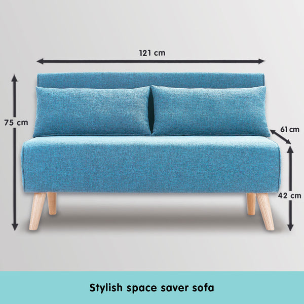 Sarantino Adjustable Corner Sofa 2-Seater Lounge Linen Bed Seat - Blue Sarantino