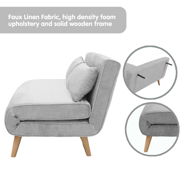 Sarantino 2-Seater Adjustable Sofa Bed Lounge Faux Linen - Grey Sarantino