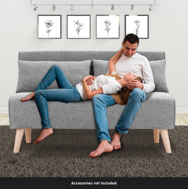 Sarantino 2-Seater Adjustable Sofa Bed Lounge Faux Linen - Grey Sarantino