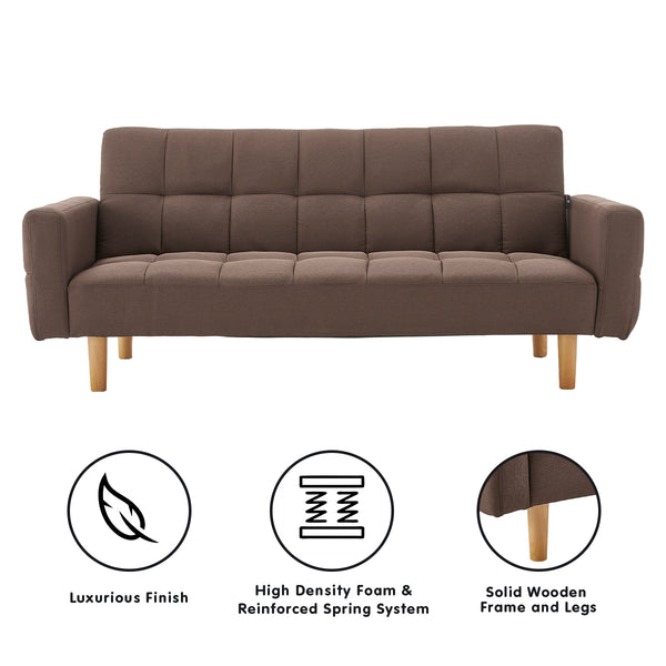 Sarantino 3-Seater Fabric Sofa Bed Futon - Brown Sarantino
