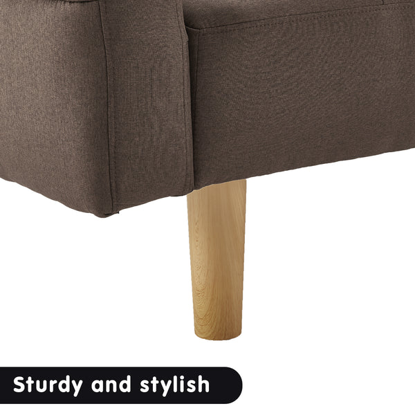 Sarantino 3-Seater Fabric Sofa Bed Futon - Brown Sarantino