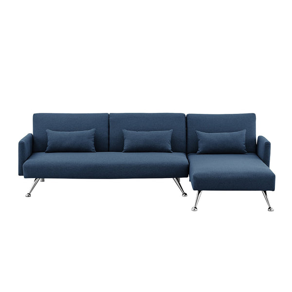 Sarantino Mia 3-Seater Sofa Bed with Chaise & 3 Pillows - Blue Sarantino