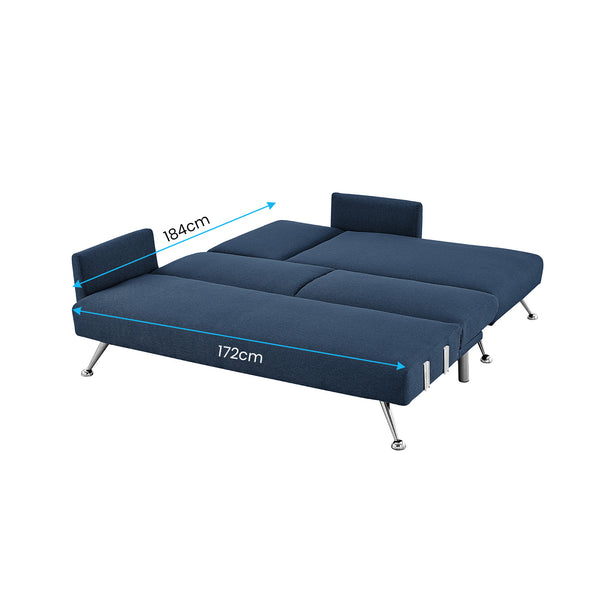 Sarantino Mia 3-Seater Sofa Bed with Chaise & 3 Pillows - Blue Sarantino