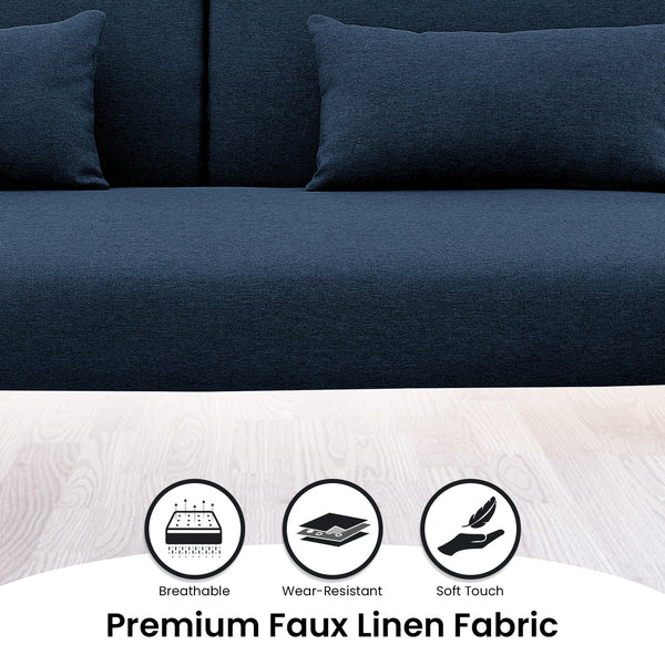 Sarantino Mia 3-Seater Sofa Bed with Chaise & 3 Pillows - Blue Sarantino