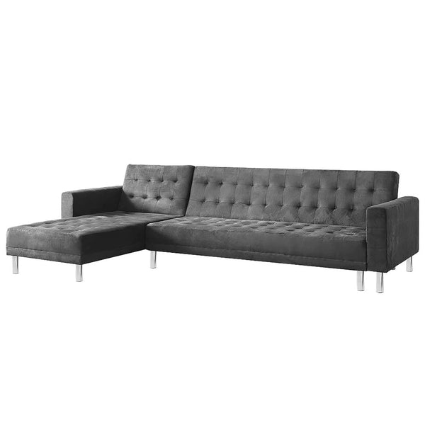 Sarantino Faux Velvet Corner Wooden Sofa Bed Couch with Chaise - Grey Sarantino