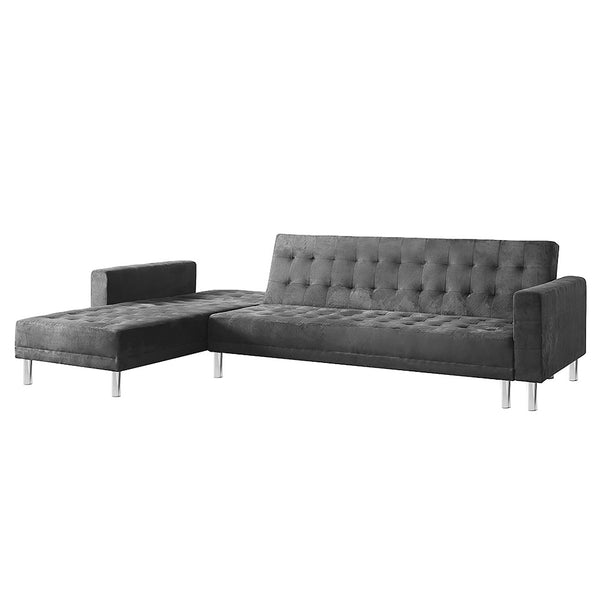 Sarantino Faux Velvet Corner Wooden Sofa Bed Couch with Chaise - Grey Sarantino
