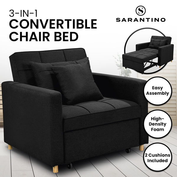 Sarantino Suri 3-in-1 Convertible Lounge Chair Bed - Black Sarantino