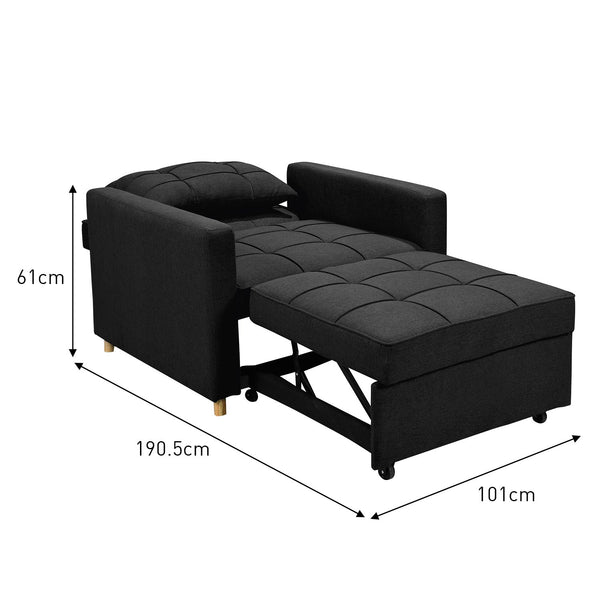 Sarantino Suri 3-in-1 Convertible Lounge Chair Bed - Black Sarantino