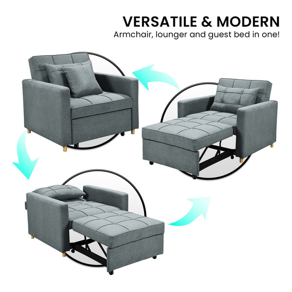 Sarantino Suri 3-in-1 Convertible Sofa Chair Bed -  Airforce Blue Sarantino