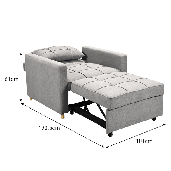 Sarantino Suri 3-in-1 Convertible Sofa Chair Bed Lounger - Light Grey Sarantino