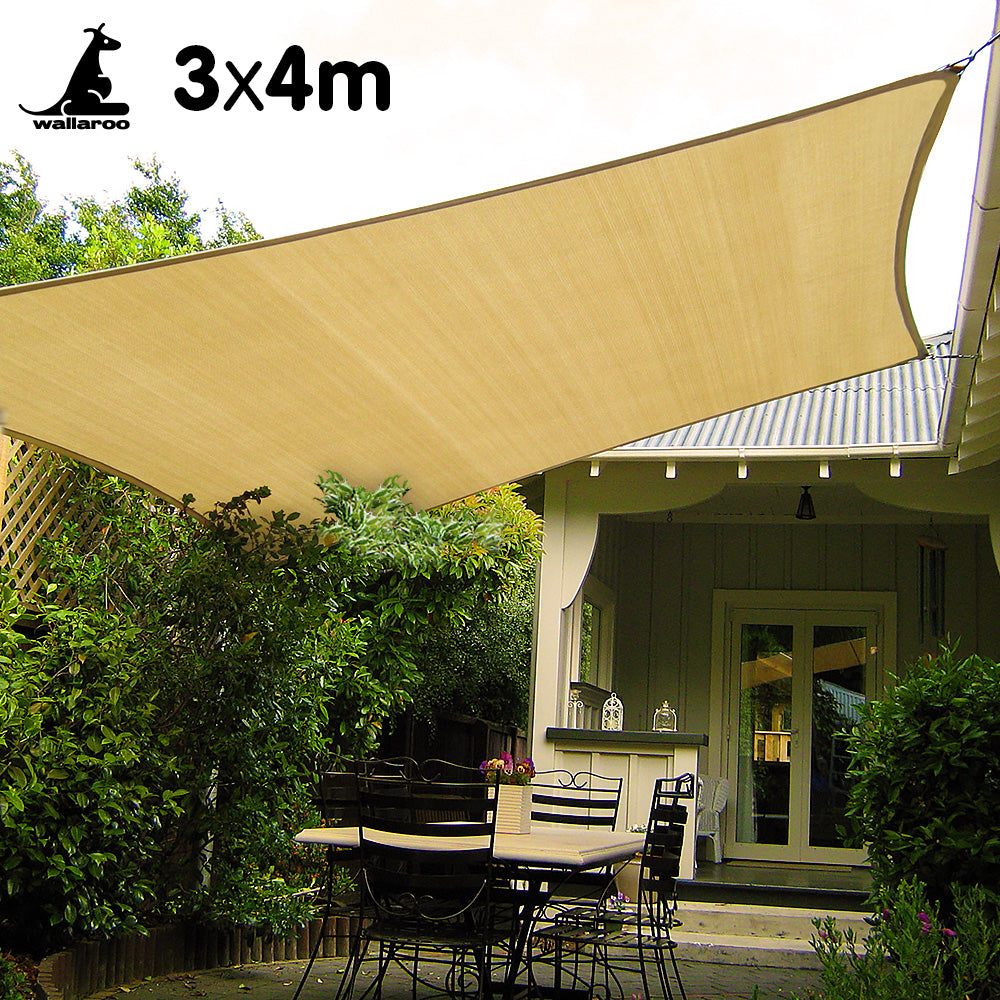 Wallaroo Rectangular Shade Sail Sand: 3m x 4m Wallaroo