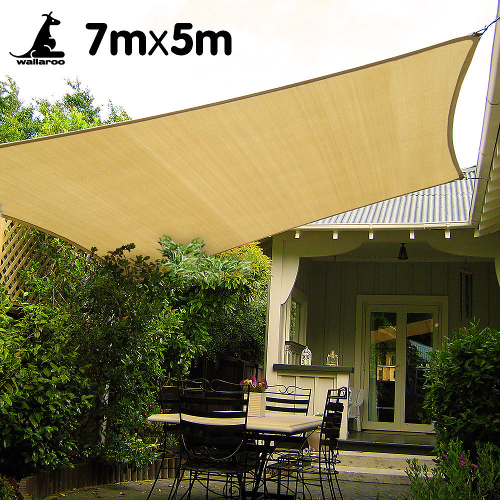 Wallaroo Rectangular Shade Sail 7m x 5m - Sand Wallaroo