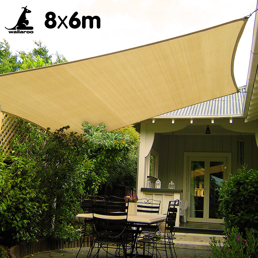 Wallaroo Rectangular Shade Sail: 8m x 6m - Sand Wallaroo