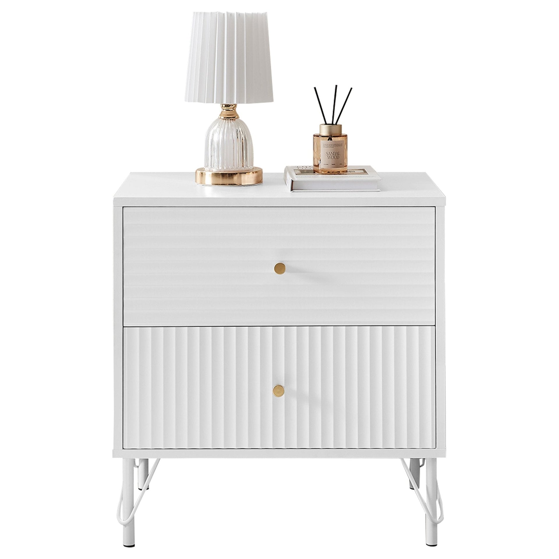 Sarantino Diego Bedside Table Night Stand With 2 Drawers - White Sarantino