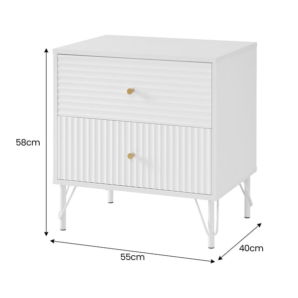 Sarantino Diego Bedside Table Night Stand With 2 Drawers - White Sarantino