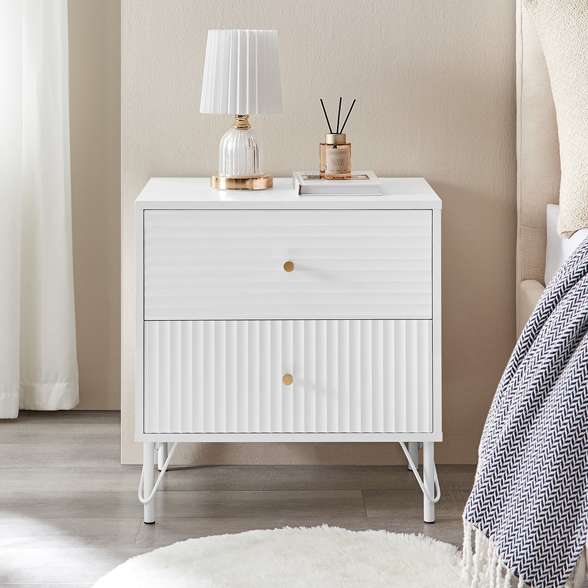 Sarantino Diego Bedside Table Night Stand With 2 Drawers - White Sarantino