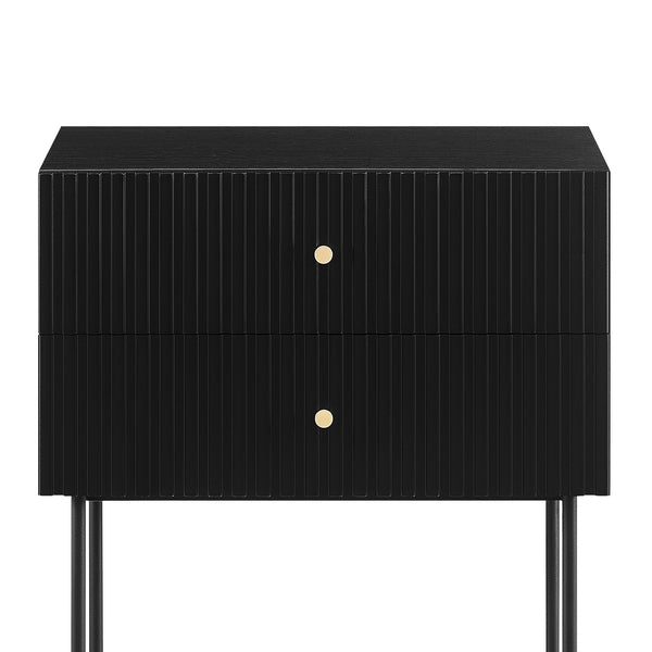 Sarantino Arden Fluted 2-drawer Bedside Table Night Stand - Black Sarantino