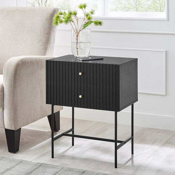 Sarantino Arden Fluted 2-drawer Bedside Table Night Stand - Black Sarantino