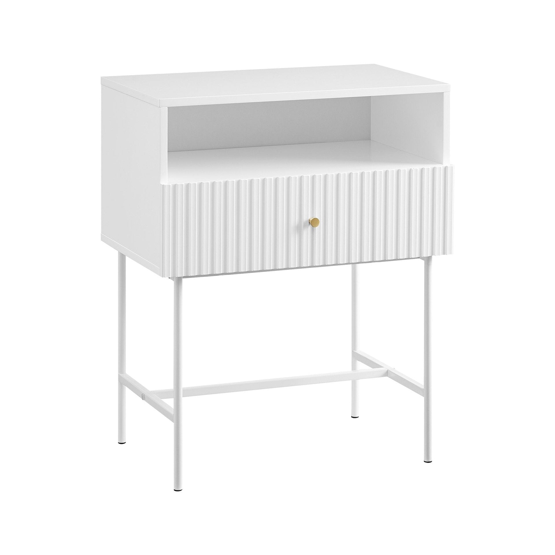 Sarantino Cecil Slender Fluted Bedside Table In White Sarantino
