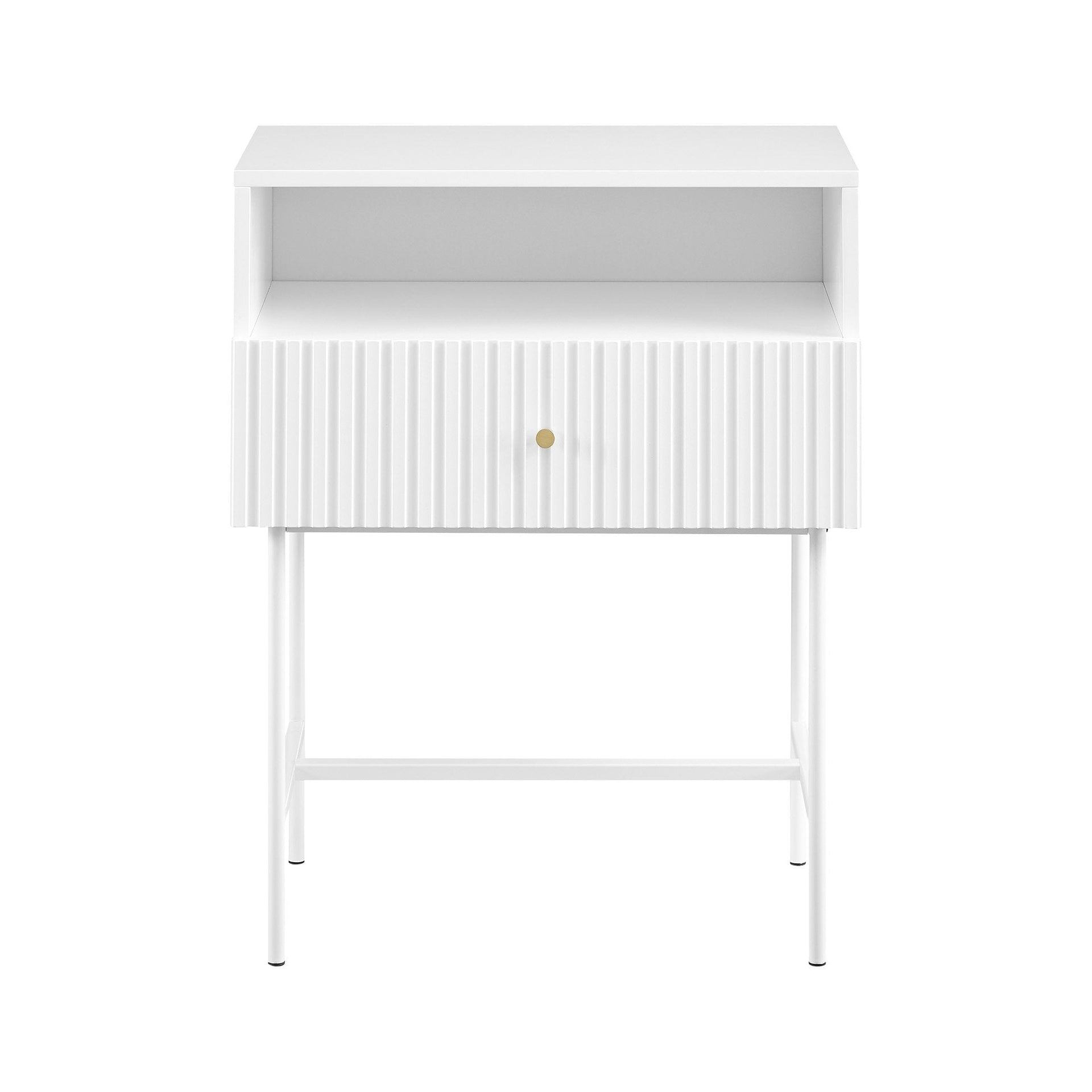 Sarantino Cecil Slender Fluted Bedside Table In White Sarantino