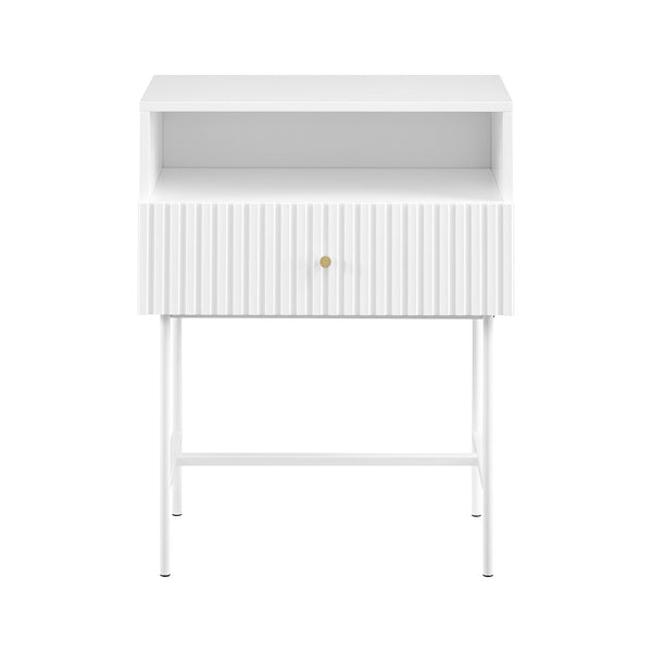 Sarantino Cecil Slender Fluted Bedside Table In White Sarantino